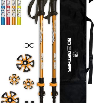 G2 Telescopic Trekking Poles/Aluminum Alloy/Comfort BMM Handle/Foam Padded Wrist Strap/Auto-Adjustable Strap/Quick Flip Lock/Snow Baskets Attached (Pack of 2 Poles), Orange/Blue/Yellow/Red