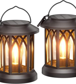 WdtPro Solar Lanterns Outdoor Waterproof, Upgraded Bright Hanging Solar Lights for Outside,Solar Powered Lanterns Lighting LED for Garden Patio Yard Decorative 2 Pack (Warm Light)